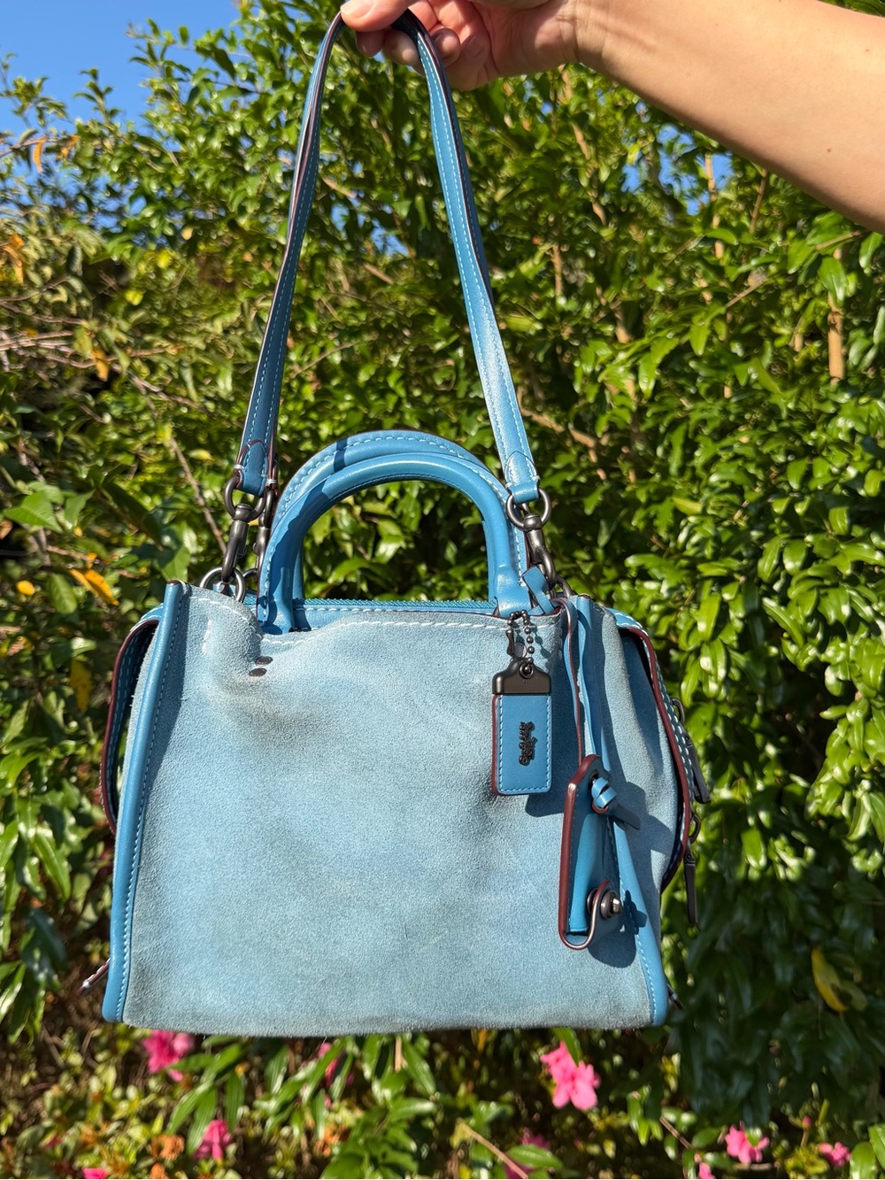 Coach Rogue 25 Chambray Blue Suede Leather Satchel Shoulder Bag 10486
